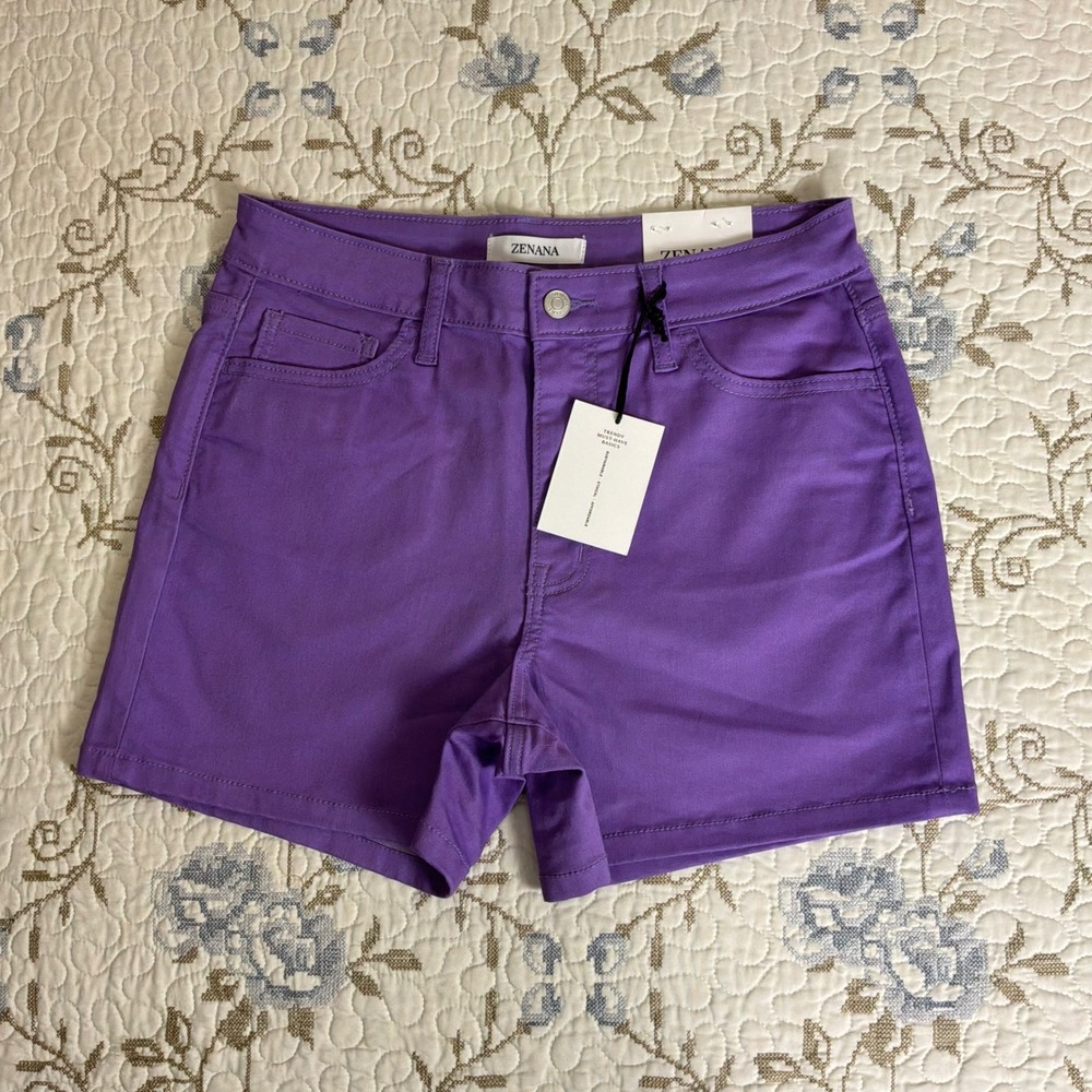 Zenana Shorts Womens Large Purple New High Rise 5-Pocket Stretch Twill